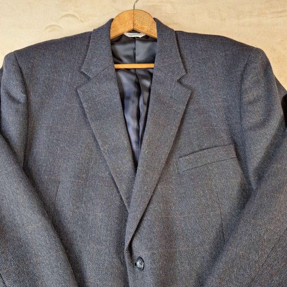 Joseph & Feiss Sport Coat Mens 44 Short Gray Wool Herringbone Single Vent 2 Btn